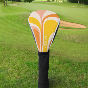 Retro Groovy Abstract Peach Orange Yellow Name Golf Head Cover