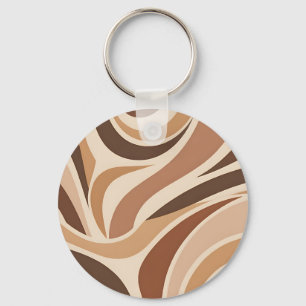 Retro Groovy Abstract Swirls Neutral Earth Tones Key Ring