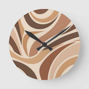 Retro Groovy Abstract Swirls Neutral Earth Tones Round Clock