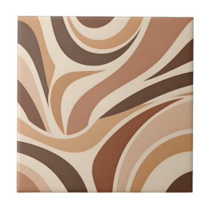 Retro Groovy Abstract Swirls Neutral Earth Tones Tile