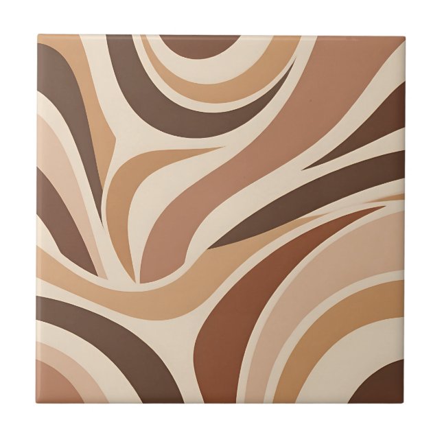Retro Groovy Abstract Swirls Neutral Earth Tones Tile (Front)