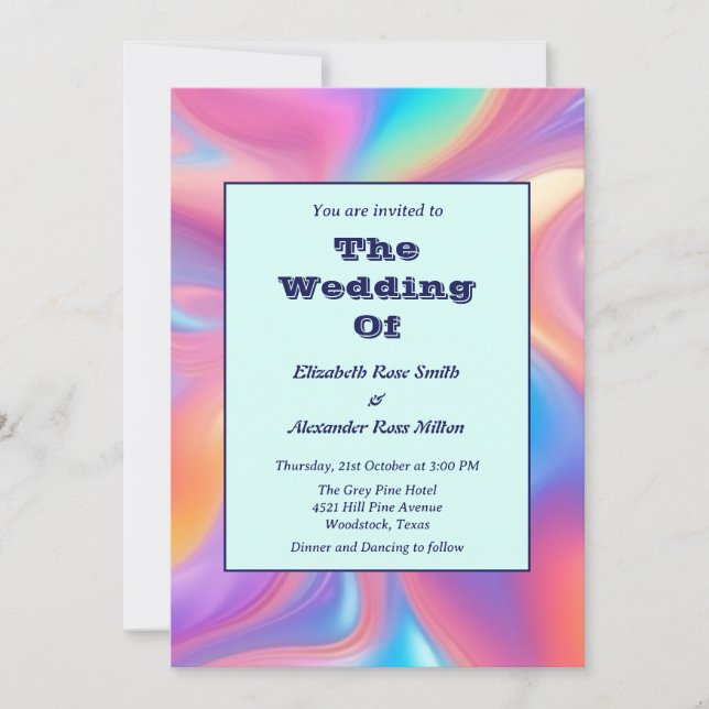 Retro groovy abstract waves wedding invitation (Front)