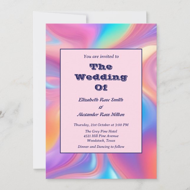 Retro groovy abstract waves wedding invitation (Front)