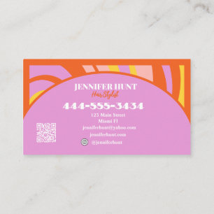 Retro Groovy Abstract Wavy QR code Social Media Business Card