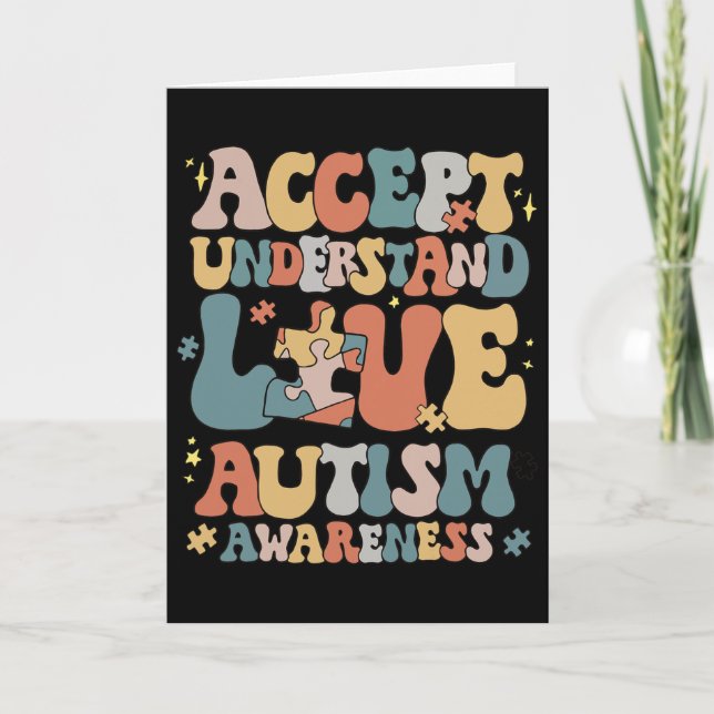 Retro Groovy Accept Understand Love Autism Awarene Card (Front)