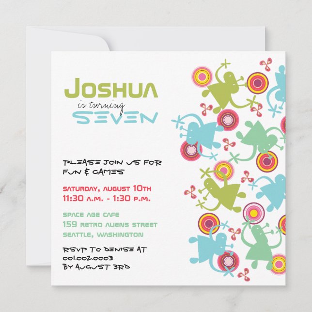 Retro Groovy Aliens Kids Photo Birthday Invitation (Front)