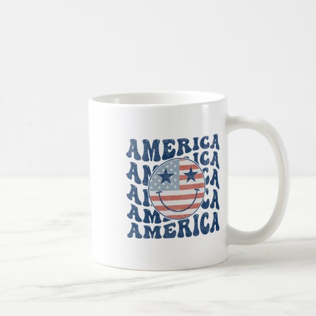 Retro Groovy America Usa Smile Face Patriotic 4th  Coffee Mug (Right)