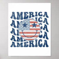 Retro Groovy America Usa Smile Face Patriotic 4th