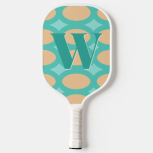 Retro Groovy Aqua & Peach Monogram Pickleball Paddle