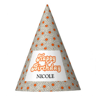 Retro Groovy Arch Bright Orange Daisy Birthday Party Hat