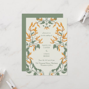 Retro Groovy Art Nouveau Floral Wedding Invitation