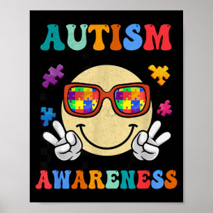 Retro groovy autism awareness acceptance smile fac poster