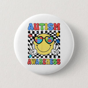 Retro Groovy Autism Awareness Hippie Smile Face Bo 6 Cm Round Badge