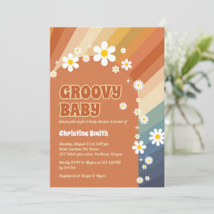 Retro Groovy Baby Daisy Rainbow Baby Shower Invitation