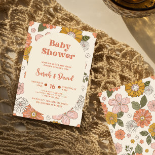Retro Groovy Baby   Floral Boho Baby shower Invitation