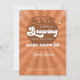 Retro Groovy Baby Is Brewing Halloween Baby Shower Invitation