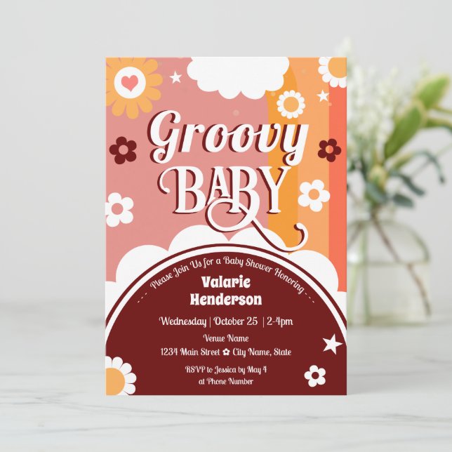Retro Groovy Baby Shower  Invitation (Standing Front)