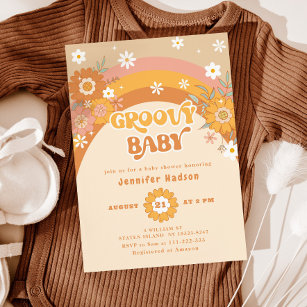 Retro groovy baby shower invitation