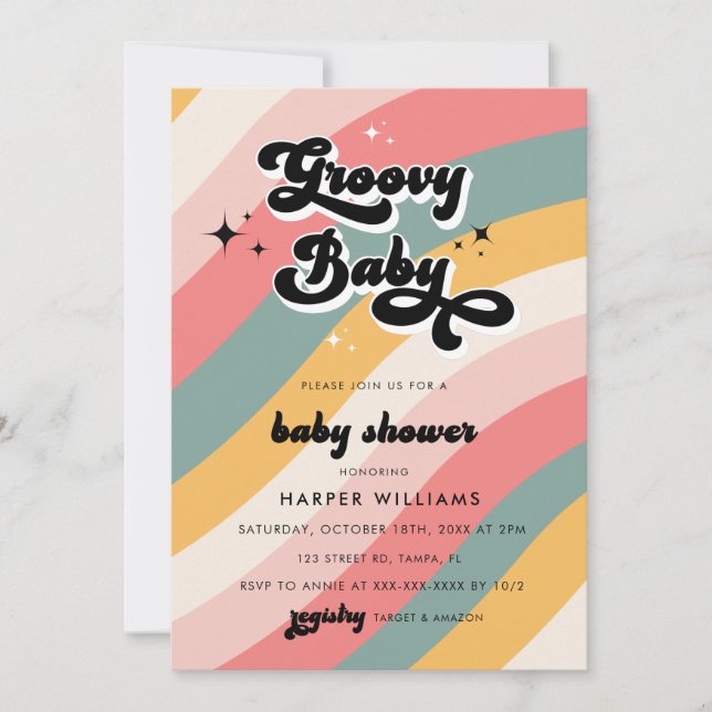 Retro Groovy Baby Shower  Invitation (Front)