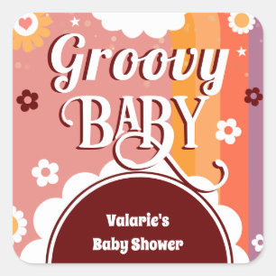 Retro Groovy Baby Shower Square Sticker