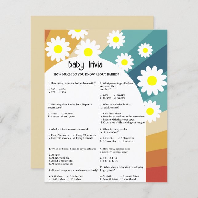 Retro Groovy - Baby Trivia | Baby Shower Game (Front/Back)