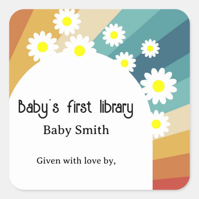 Retro Groovy - Baby's first library Square Sticker (Front)