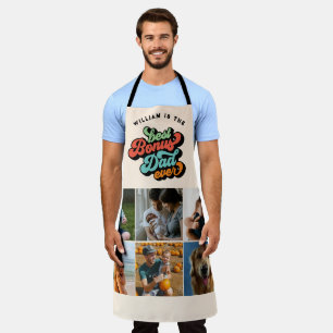 Retro Groovy Best Bonus Dad Ever Six Photo Gift Apron