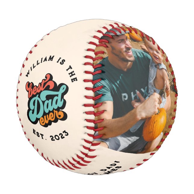 Retro Groovy Best Dad Ever 2 Photo Baseball (Angled)