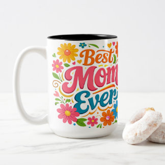 Retro Groovy Best Mum Ever Floral Typography Gift Two-Tone Coffee Mug
