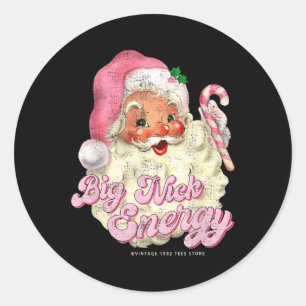 Retro Groovy Big Nick Santa Energy Pink Santa Chri Classic Round Sticker