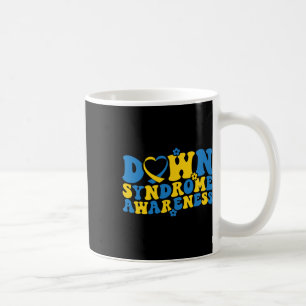 Retro Groovy Blue And Yellow Ribbon Down Syndrome  Coffee Mug