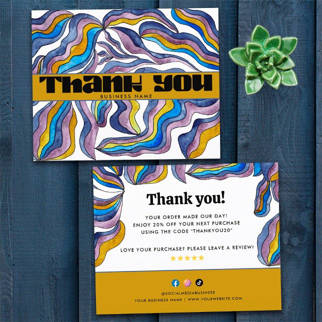 Retro Groovy Blue Purple Business Package Insert (Front and Back)