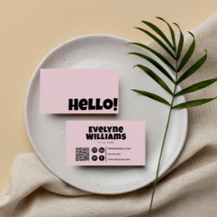 Retro Groovy Blush Pink QR Code Boho Girly hello Business Card