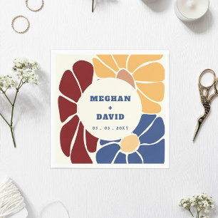 Retro Groovy Boho Chic Floral Wedding Napkin