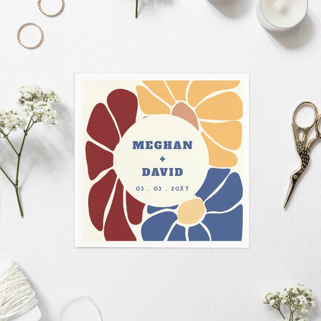 Retro Groovy Boho Chic Floral Wedding Napkin (Retro Groovy Boho Chic Floral Wedding Napkins)