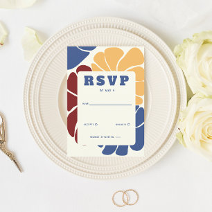 Retro Groovy Boho Chic Floral Wedding RSVP Card