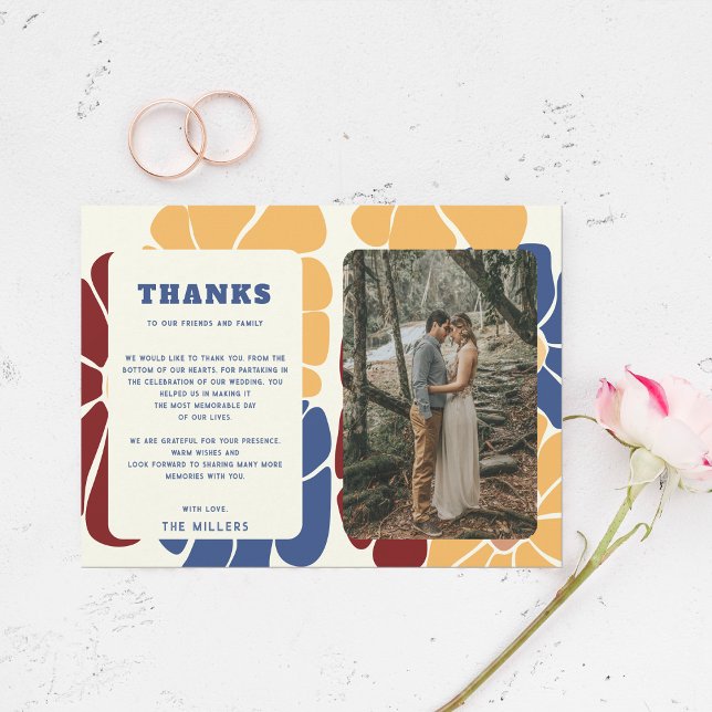 Retro Groovy Boho Chic Floral Wedding Thank You Postcard (Retro Groovy Boho Chic Floral Wedding Thank You Postcard)
