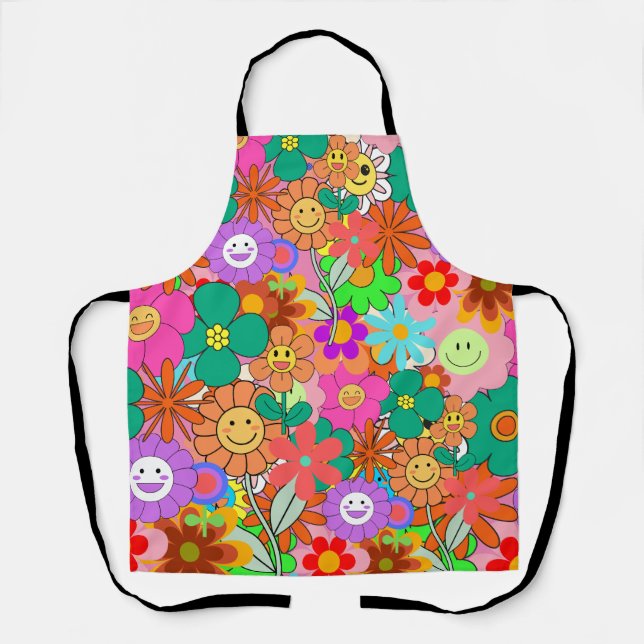 Retro Groovy Boho Hippie Flowers  Apron (Front)