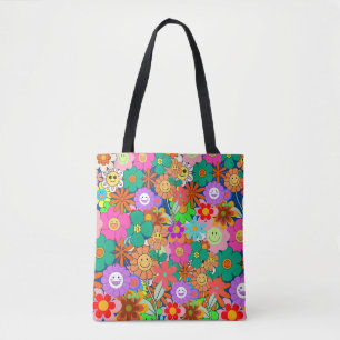 Retro Groovy Boho Hippie Flowers  Tote Bag