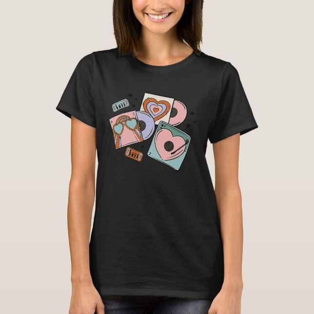 Retro Groovy Boho Rainbow Valentines Day Cute Hear T-Shirt (Front)