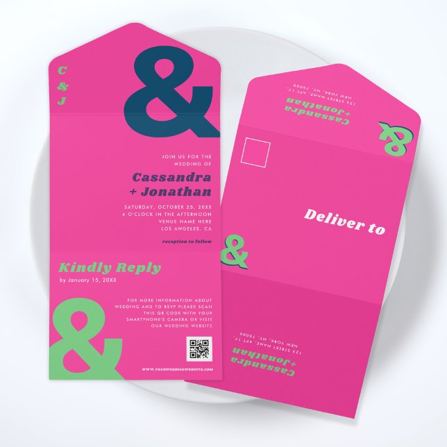 Retro Groovy Bold Bright Ampersand QR Code Wedding All In One Invitation (Creator Uploaded)