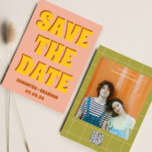 Retro Groovy Bold & Bright Boho Wedding Qr Code  Save The Date