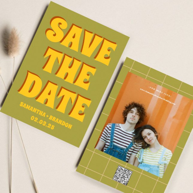 Retro Groovy Bold & Bright Boho Wedding Qr Code  Save The Date (Creator Uploaded)