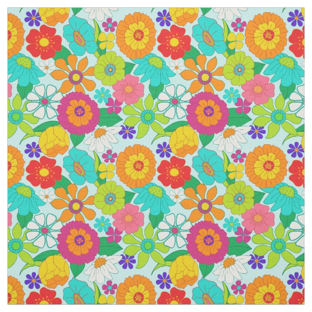 Retro Groovy Bold Hippie Flowers Pattern Fabric (Swatch)