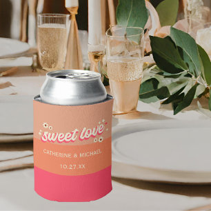 Retro Groovy Bold Typography Colourful 70's Weddin Can Cooler
