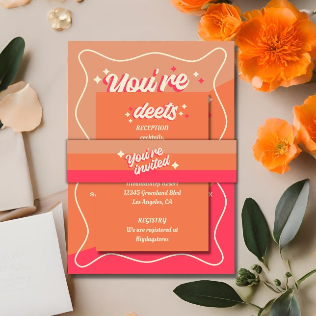 Retro Groovy Bold Typography Colourful 70's Weddin Invitation Belly Band (Creator Uploaded)