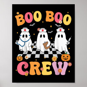 Retro Groovy Boo Boo Crew Halloween Ghost Nurse  Poster