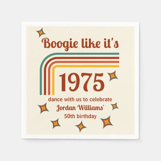 Retro Groovy Boogie Simple Dance 50th Birthday Napkin (Front)