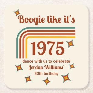 Retro Groovy Boogie Simple Dance 50th Birthday Square Paper Coaster