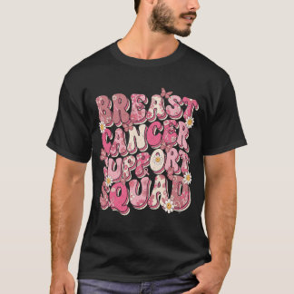 Retro Groovy Breast Cancer Support Squad Floral T-Shirt